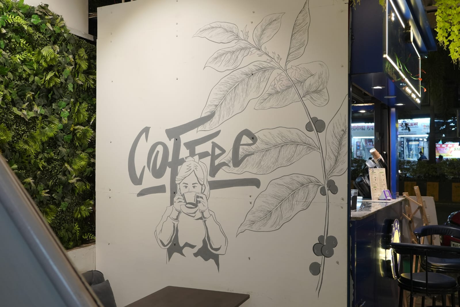 Khadakpada cafe interior and Kaffee Nation atmosphere